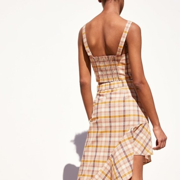 Zara Plaid Checkered Button Smocked Crop Top (NWT) - Picture 3 of 4